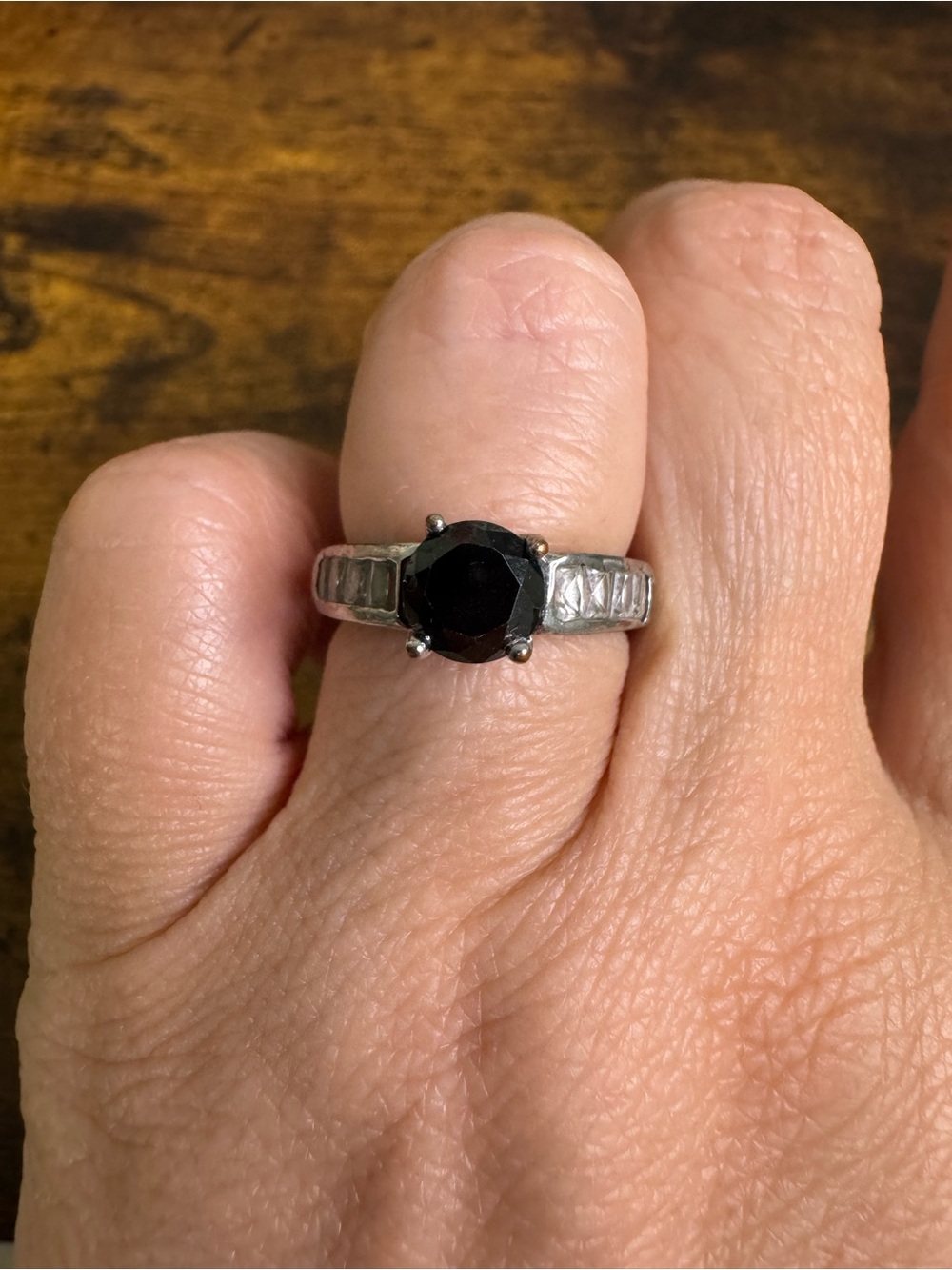 Silver Black Stone Solitaire Ring